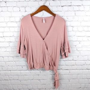 Rose Pink Side Tie Ruffle Xhilaration Crop Top